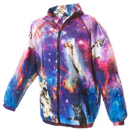 Funny Guy Mugs Space Cats 80s & 90s Retro Neon Windbreaker, X-Large