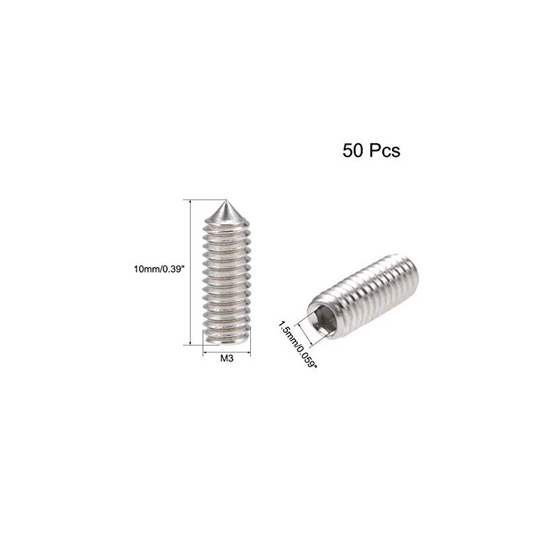 uxcell 50Pcs M3x10mm Internal Hex Socket Set Grub Screws Cone