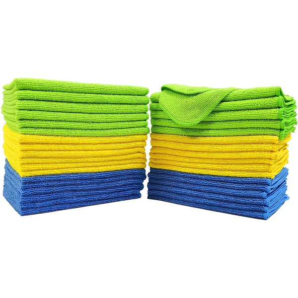 Polyte Microfiber Cleaning Cloth, 12 x 16 in (36 Pack, Blue,Green,Yellow)