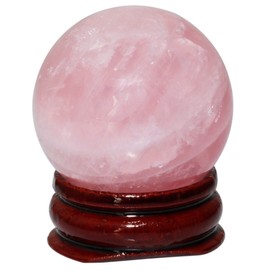 mookaitedecor 35-40mm Natural Mini Pink Rose Quartz Crystal Ball with Wooden Stand, Healing Crystal Sphere Quartz Feng Shui Decoration for Good Luck Desk Decor