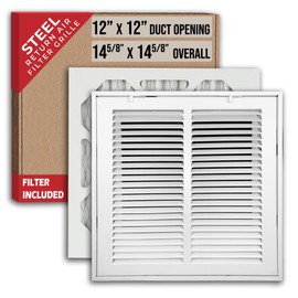 Fits 12x12 Duct Opening | Filter Included Steel Return Air Filter Grille by Handua [Removable Door] | Vent Cover Filter Grill | White | Outer Dimensions: 14 5/8"W X 14 5/8"H
