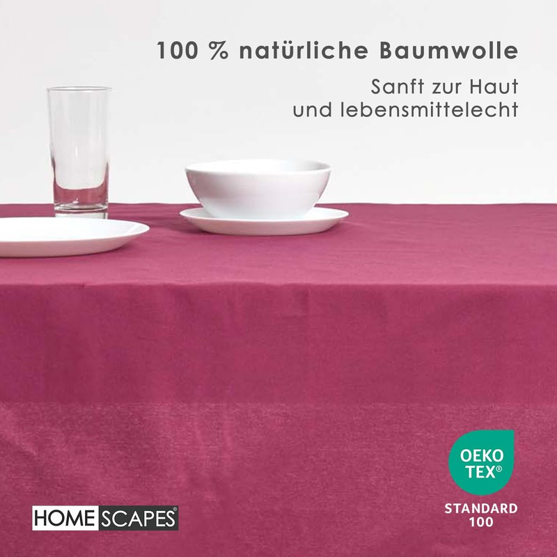 Homescapes Plum Cotton Tablecloth 6 to 8 seater Large Rectangular