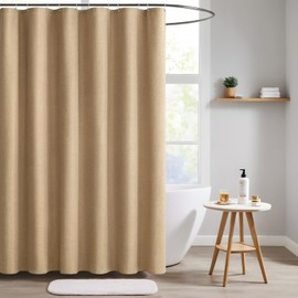 MIULEE Linen Textured Shower Curtain, 180 x 200 cm, Khaki, Heavy Hotel Luxury Polyester Waterproof Shower Curtains, Anti-Mould, Washable Fabric Bath Curtain for Bathroom with 12 Rings