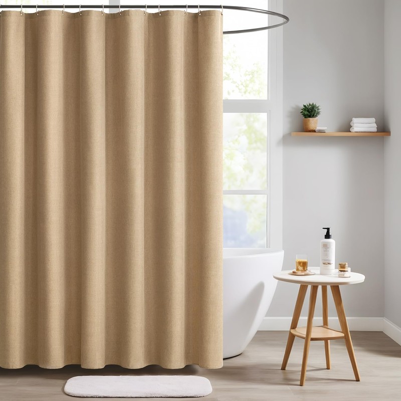 MIULEE Linen Textured Shower Curtain, 180 x 200 cm, Khaki,