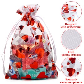 PLECUPE 100Pcs Organza Bags, 15x20cm Heart Wedding Favours Christmas Organza Gift Bag, Jewellery Pouches with Drawstring, Wedding, Christmas, Birthday, Valentine's Day