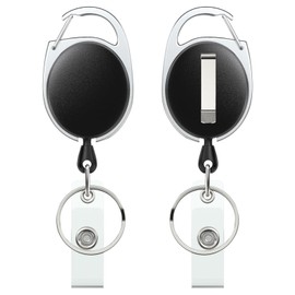Uniclife 2 Pack Retractable Badge Reel for Badge Holder Heavy Duty Retractable Keychain Strong ABS Casing with Stainless Steel Spring Coil 24 Inch Nylon Rope Carabiner Clip and Key Ring