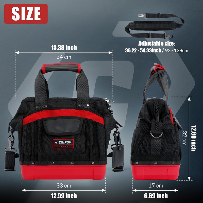 CRIPOP 13 Inch Wide Mouth Tool Bag, Heavy Duty Tool
