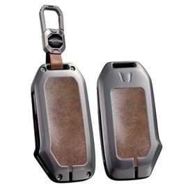 ontto Key Fob Protector Fit for Kia Sportage K5 Soul Seltos NIRO Sorento Telluride Rio Forte 2018-up Car Accessories,Solid Metal and Leather Key Case with Clear TPU Front Cover,Brown