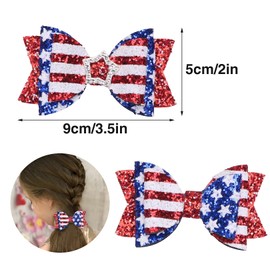 4th of July Bow Hair Clips for Toddler Baby Girls - 2Pcs Red White Blue Flag Hair Bow Alligator Clips Sequin Cheer Barrettes Patriotic USA Bow Hairgrips Women Hair Accessories for Independence Day