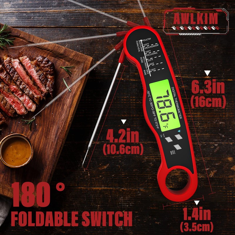 AWLKIM Meat Thermometer Digital - Fast Instant Read Food Thermometer