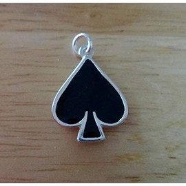 Charm Pendant - Jewelry Making DIY - Bracelet Sterling Silver Black Enamel Spade Spades Card Suit Poker Bridge Card Game
