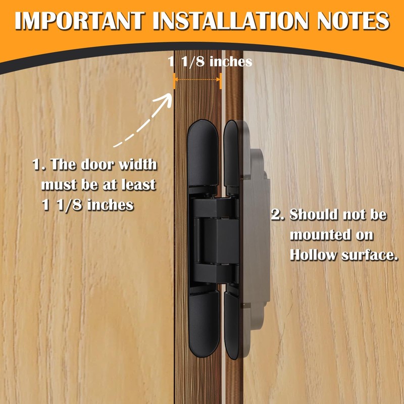 HBL' 2 Pack Hidden Door Hinges, 7 Inch Black Heavy