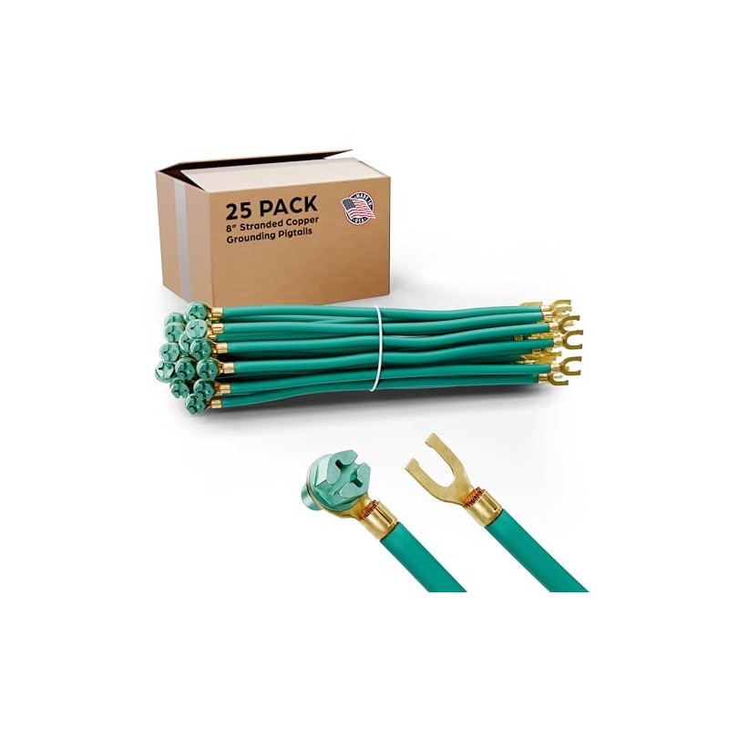 (25 Pack) 8″ Stranded Copper Grounding Pigtails | Pre-Stripped Fork