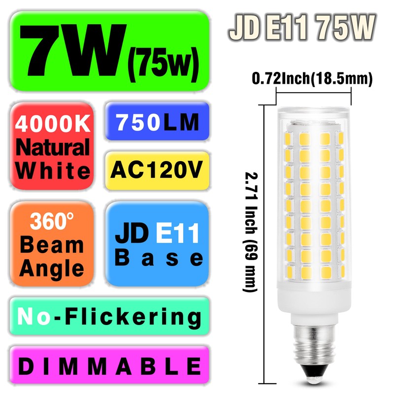 JDE11 Led Bulbs 120V 75W Halogen Candelabra Bulbs Equivalent Dimmable,T3