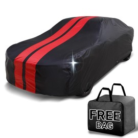 iCarCover Custom Car Cover for Ford Falcon Ranchero (1960-1966) Waterproof All Weather Rain Snow UV Sun Protector Full Exterior Indoor Outdoor Car Cover (Stripe - Black/Red)