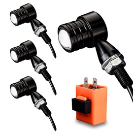 YESprime Motorcycle Turn Signal, LED, Bullet Type, 12V, Universal, High Brightness, Mini, Waterproof, Amber, Direction Indicator, Turn Signal, Set of 4, with Relay, C Type
