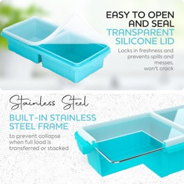 XOMOO Silicone Freezer Tray With Lid-Soup Freezer Container molds-2-cup Extra Large Ice Cube Tray-makes 4 perfect 500ml portions cubes, For freezing soup,stews,sauces.Oven&Dishwasher-Safe(2-Pack)
