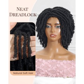 Dreadlock Wig For Black Women And Men Short Afro Twist Faux Locs Braided Wigs Glueless Synthetic Afro Curly Wigs (Black, 12 Inch)