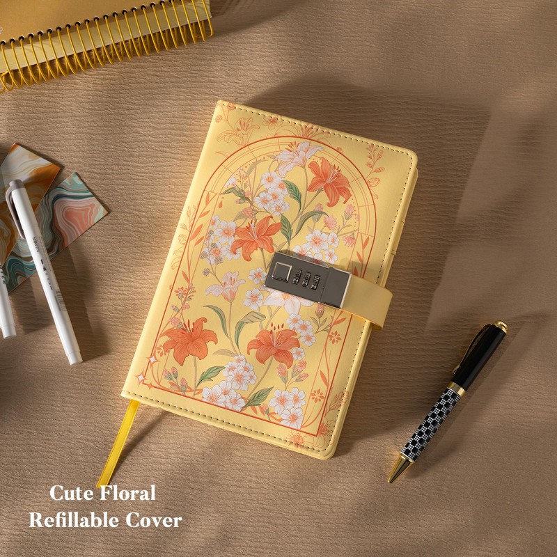 MGGAO Diary with Lock, A5 Lined Journal with Pen and
