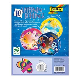 folia 6809/10 Round Lanterns Blank Lantern Cuts from Photo Cardboard, Pack of 10, Assorted Colours, for Gluing Together, Diameter Approx. 19 cm, Window Cut-Out Approx. 13.5 cm