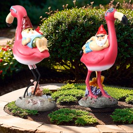 Tiangrid 2 Pack Christmas Decoration Flamingo Gnomes Decor Funny Garden Gnomes Figurines Statues Ornaments Scandinavian Tomte Outdoor Patio Decorations for Yard Lawn Porch Home Gifts