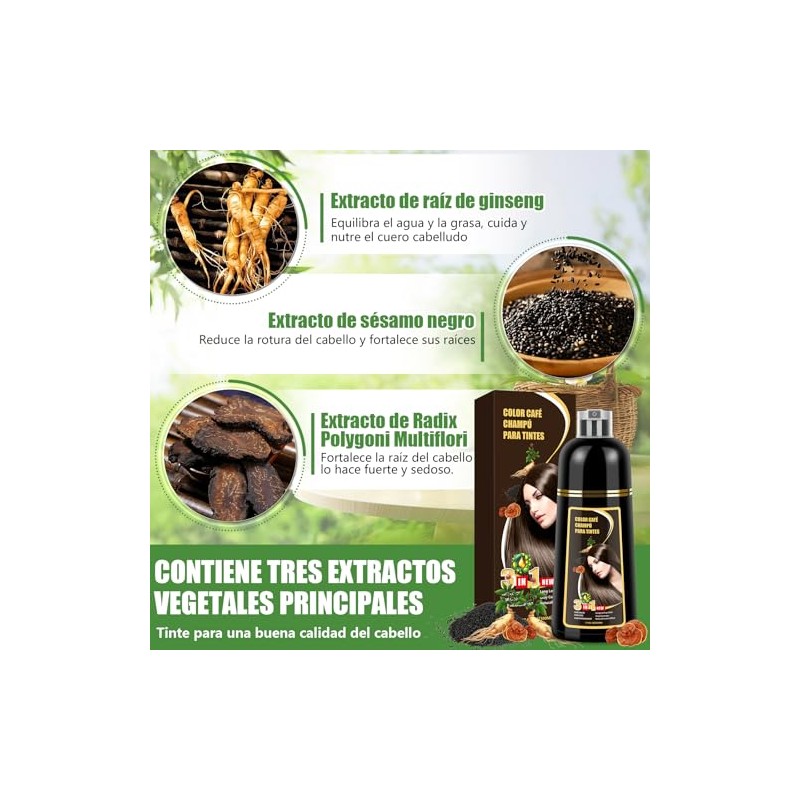Shampoo para Canas, Hair Dye Shampoo 3 en 1 de