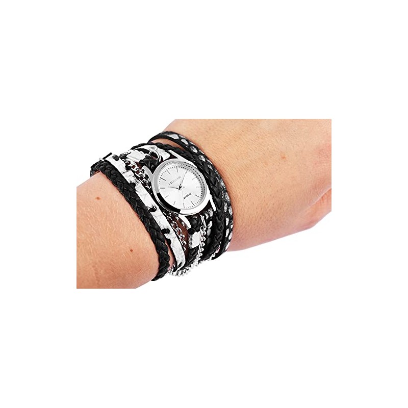 Excellanc 1900180 Women's Watch Faux Leather Metal Wrap Bracelet Press