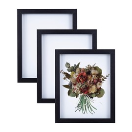 Muzilife 8x10 Shadow Box Frame Wood 3D Picture Frame wif Glass Cover, Display Case for Wall-Hanging or Free-Standing Picture Showcase, Set of 3, Black