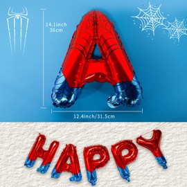 Spider Theme Happy Birthday Banner Party Decorations Balloons Letters 13Pcs Foil Balloons for Kid's boy Girls