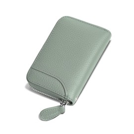 GADIEMKENSD Credit Card Holder RFID Protection Leather Wallet 14 Compartments Card Holder with Zip Case, grey / blue, Minimal