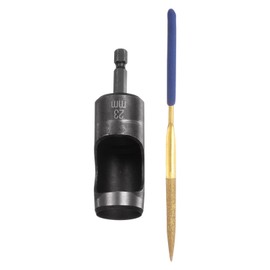 sourcing map Leather Hole Punch Tool 23mm 45#Steel 1/4 Hex Shank Drill Bits Electric Hollow Punch Set with 5.5" Half-Round File for Leathercraft Belt Fabric PVC Plastic Handbags Watch Band DIY