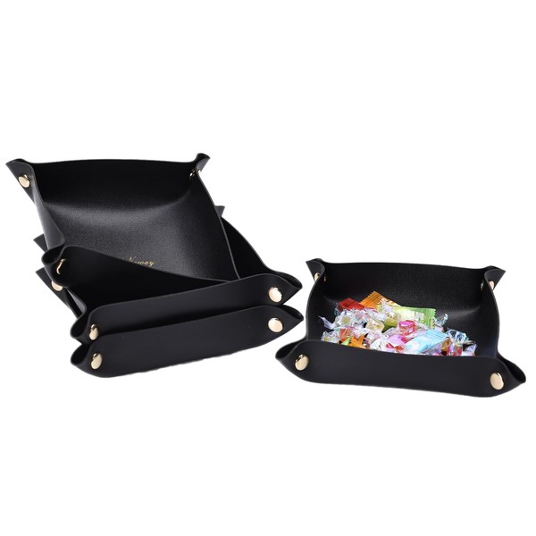 SHENGTIAN 4Pcs 6.7" x 6.7" Leather Jewelry Valet Tray for