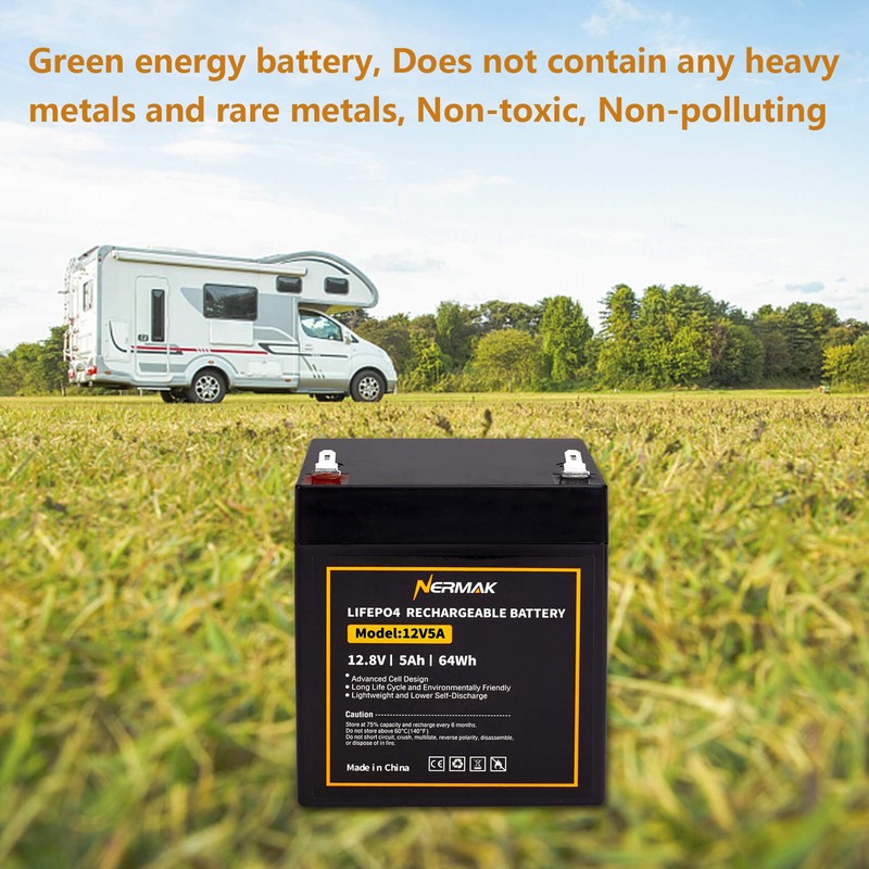 NERMAK 12V 5Ah LiFePO4 Deep Cycle Battery 2 Pack, 2000+