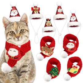 OUHOS Cat Santa Hat with Scarf, Dog Christmas Outfit, Pet Christmas Hat, Cat and Dog Costume for Kittens, Puppies, Rabbits, Figurines, Dolls Decoration Santa Claus-S