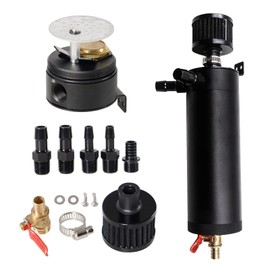 Edicapo Universal Baffled Oil Catch Can Kit 2-Port Reservoir Tank Large Filter Drain Valve 750ml Billet Aluminum Black