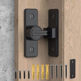 MeBantoo 90 Degree Flip Barn Door Lock, Heavy Duty Sliding Gate Latches Locks for Garden, Bathroom, Garage, Sliding Doors (1 Pack Matte Black)
