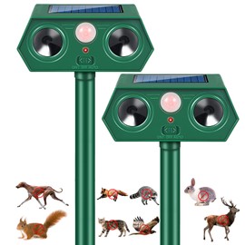 2 Pack Solar Ultrasonic Animal Repellent Outdoor Sonic Fortress Pro Deer Repellent with Motion Detection,Waterproof Cat Squirrel Raccoon Dog Rabbit Deterrent for Garden Yard