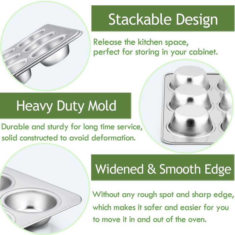 Herogo 2 Pack 12-Cup Stainless Steel Cupcake Pan Tin for