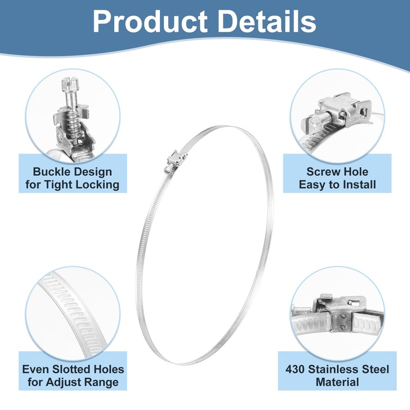 uxcell 12 Inch 430 Stainless Steel Duct Clamps, 10 Pcs