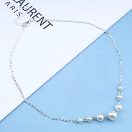 Yheakne Vintage Pearl Choker Necklace Silver Pearl Pendant Necklace Multi Pearl Floating Necklace Pearl Wedding Necklace Chain Jewelry for Women and Girls