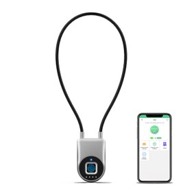 Eseesmart Fingerprint Padlock, Cable Lock, Fingerprint with App, 35.6 cm Long Rope Lock, Weatherproof Security Padlock for Luggage, Backpack, Suitcase, Locker, Motorcycle Helmets