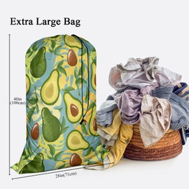 Swono Avocado Large Laundry Bag Washable Large Dirty Clothes, Fruit Slices Exotic Monster Leaves Drawstring Organizer Bag, Fit Hamper Basket Camp Travel Home Dorm, Blue