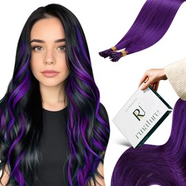RUNATURE I Tip Hair Extensions Real Human Hair Purple Invisible Itip Human Hair Extensions Purple Cold Fusion Itip Extensions Remy Human Hair 18 Inch 25g 25 Strands