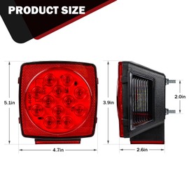 Yinaolan 12V Submersible LED Trailer Tail Light Kit, Square LED Boat Trailer Lights, Combination Brake Turn Running License Lamp for Camper Truck RV Snowmobile, DOT Compliant, IP68 Waterproof, Red