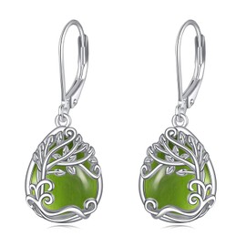 Green Peridot Tree of Life Drop Dangle Teardrop Earrings 925 Sterling Silver Tree of Life Leverback Earrings for Women Jewellery Gifts (GG-Tree of Life Peridot)