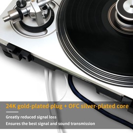 Tertullus Phono Cable with Ground, 2M OFC Silver-Plated Turntable Ground Cable, Silver-Plated Shielded RCA Audio Cables, for Turntables, Record Players, amplifiers (2RCA to 2RCA/White)