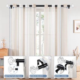 TVWOO Black Decorative Crystal Curtain Rods:36-88 Inch Heavy Duty Adjustable Window Curtain Rods for Bedroom Living Room,Matte Black Modern Girly Acrylic Drapery Pole with Sheer Bling Diamond Finials
