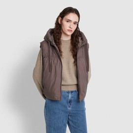 JAJU [JAJU/자주] 여 루즈핏 미디엄 다운필 후드 베스트_코코아 [JAJU] Women's Loose Fit Medium Down Fill Hooded Vest_Cocoa