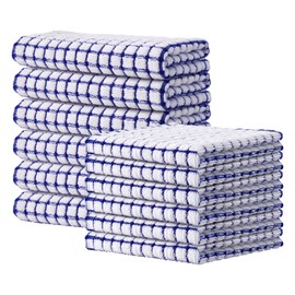 Kitinjoy Cotton 12 Pack Kitchen Towels and Dishcloths Sets, 16 x 25 Inch & 12 X 12 Inch Dish Towels Bulk, Super Soft and Absorbent Hand Towels for Kitchen Drying, Blue