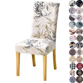 Lalluxy Chair Covers for Dining Chairs Set of 6, Stretchy Soft Parson Chair Covers Removable Washable Kitchen Dining Room Chair Slipcovers with Elastic for Universal Fit (Flowers Beige II)